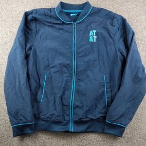 AT&T Mens Navy Blue Full Zip Bomber Jacket Medium Tech Corporate Logo Nylon